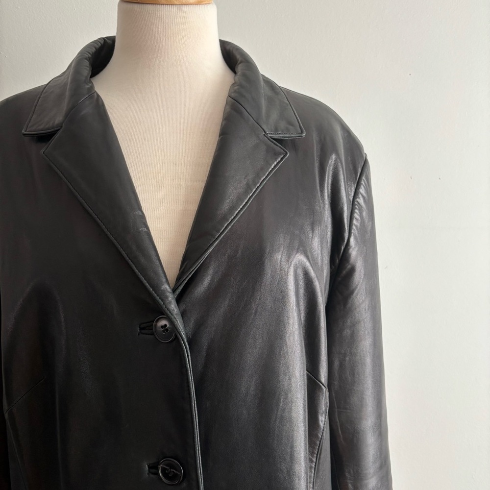 Danier Black Leather Button-Front Coat - Picture 2 of 16